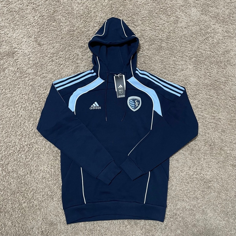 Sporting Kansas City Hoodie Mens Small Navy Blue Adidas TRV HOODY MLS Sweatshirt